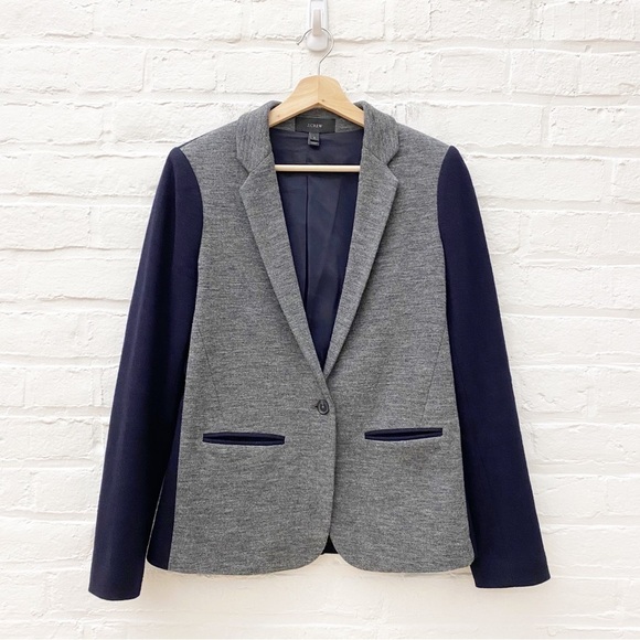J. Crew || Color Block Blazer Jacket Wool Blend Gray Navy Blue 6 - Picture 1 of 7